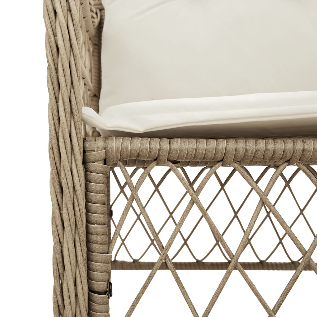 3-tlg. Bistro-Set mit Kissen Beige Poly Rattan